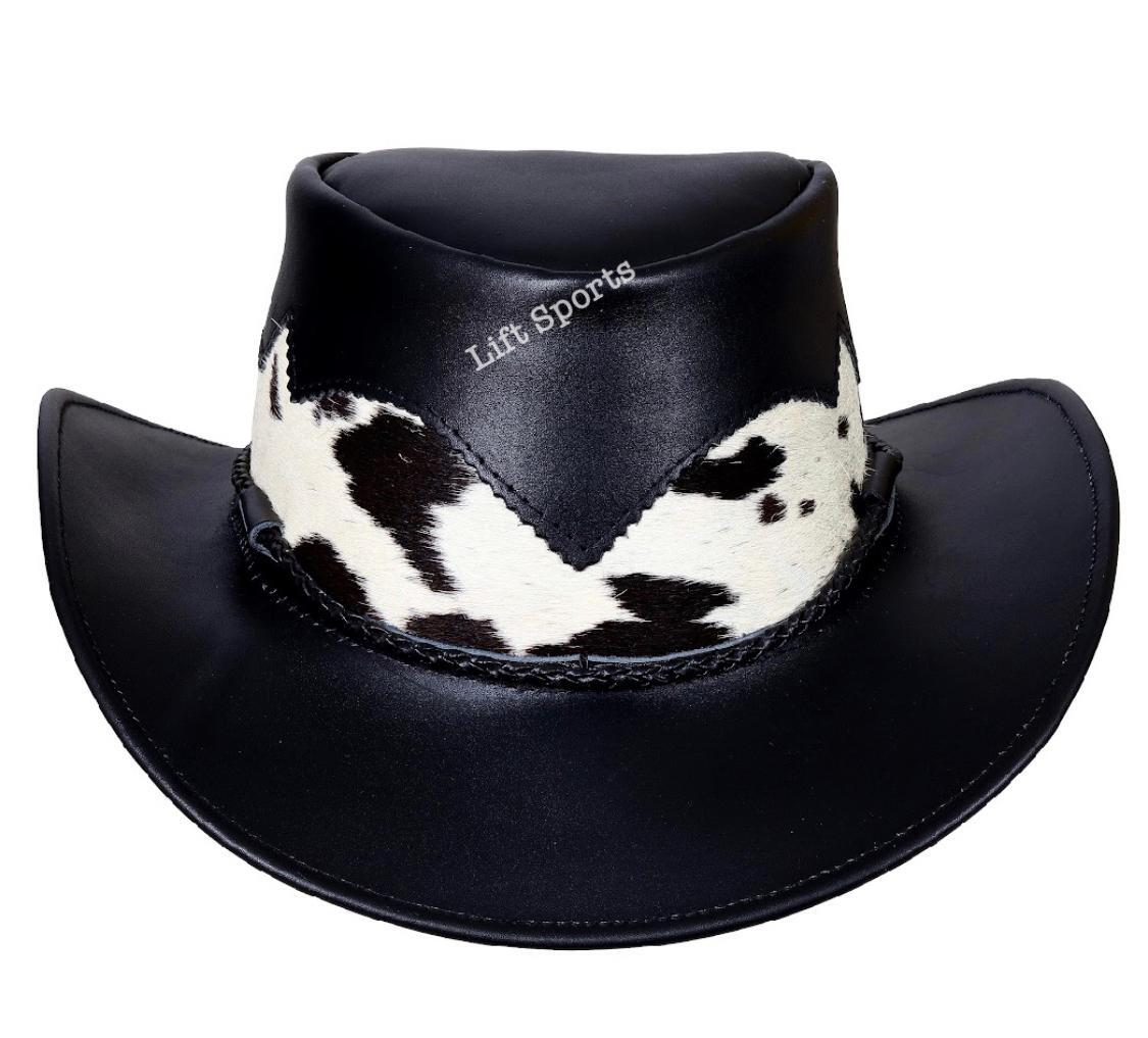 Men’s Black Cowboy Hat Western Original Genuine Buffalo Hair Skin Leather nEW