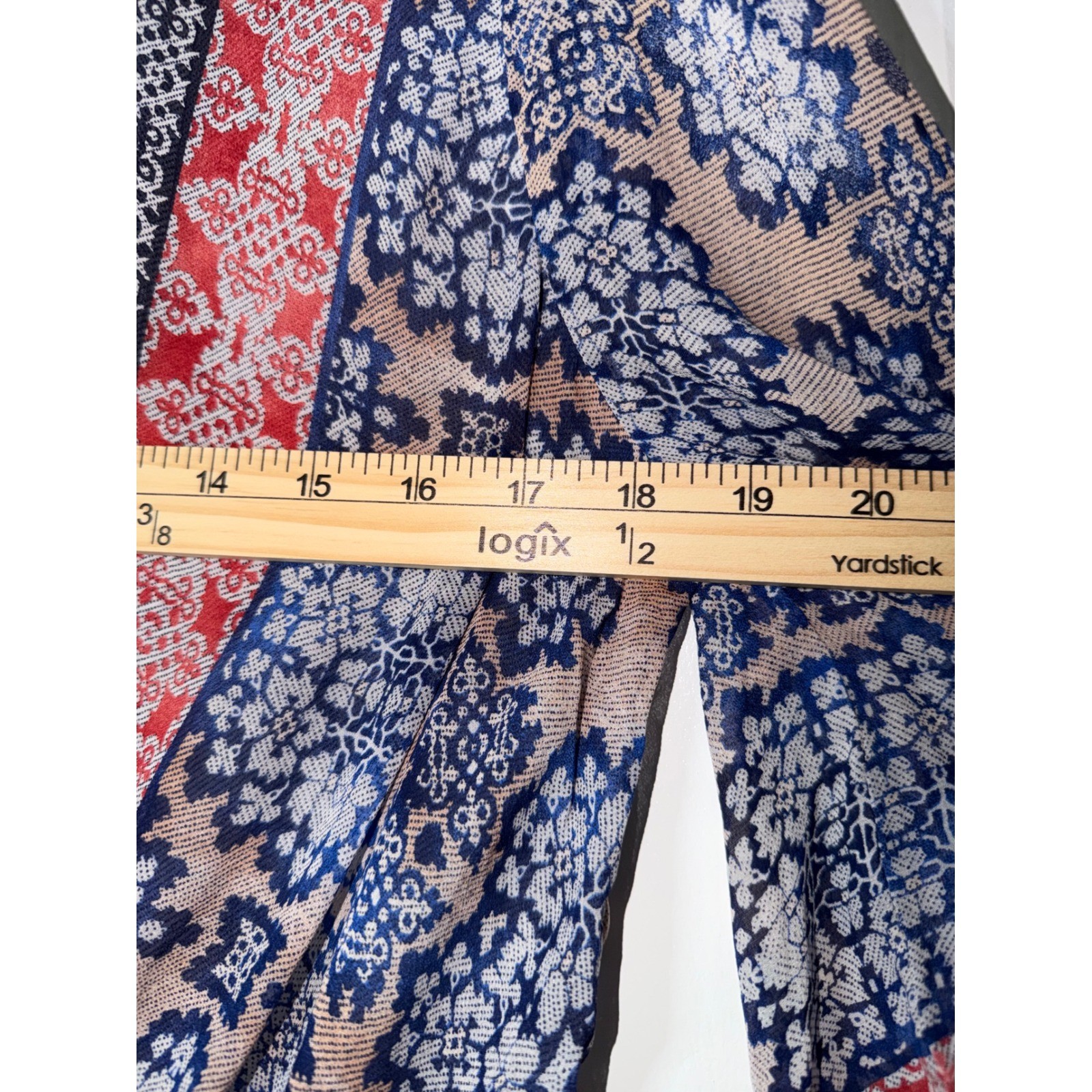 BCBGMAXAZRIA Womens S 100% Silk Medallion Print Wrap Blouse Blue Red Grey Small