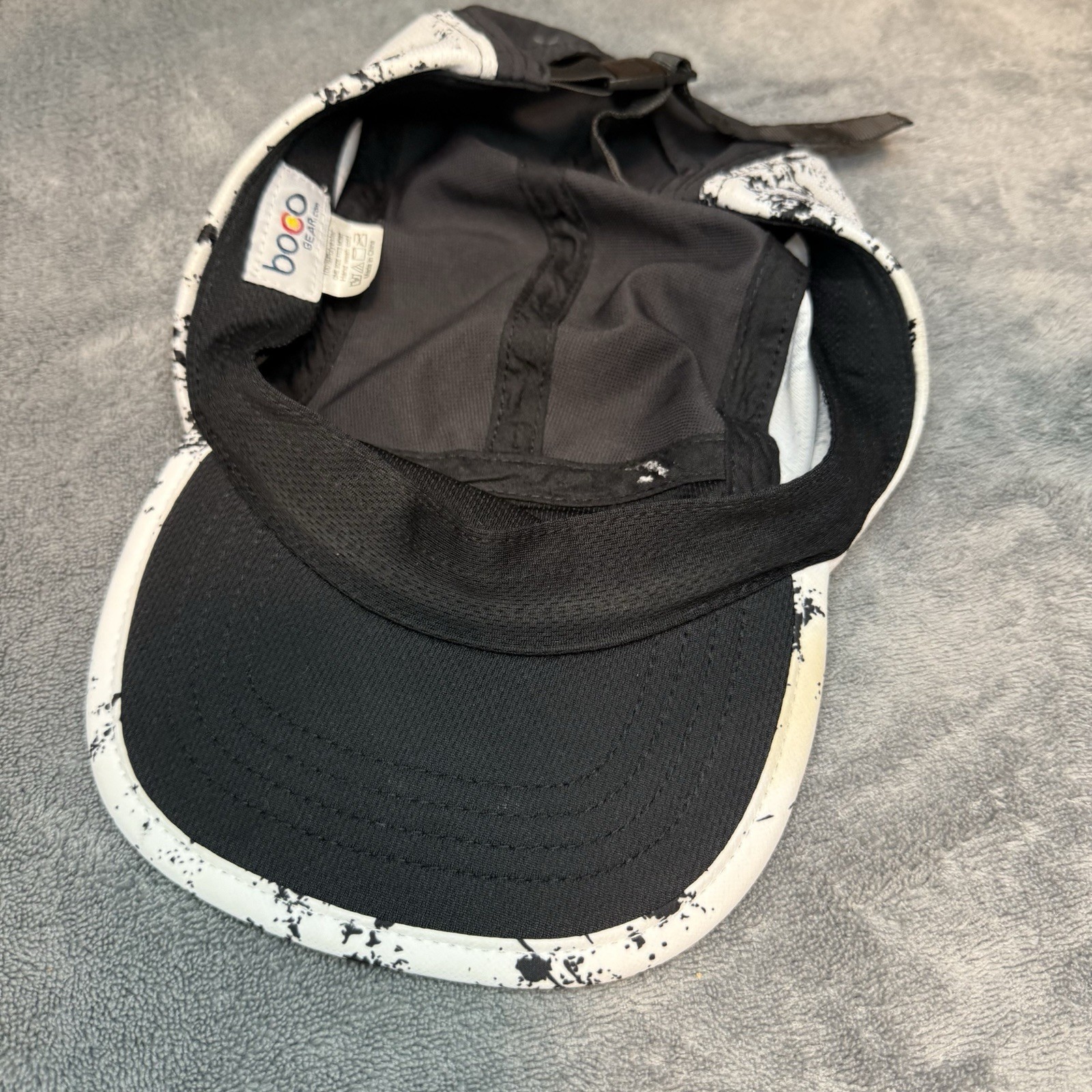 BOCO Gear 5 Panel Hat Ironman Triathalon 70.3 Coeur D’alene & Black White Splat