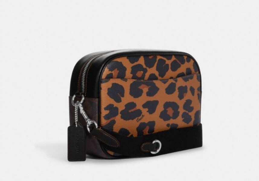 NWT COACH Jamie Camera Bag With Leopard Print Leather Light Saddle/Black CC759