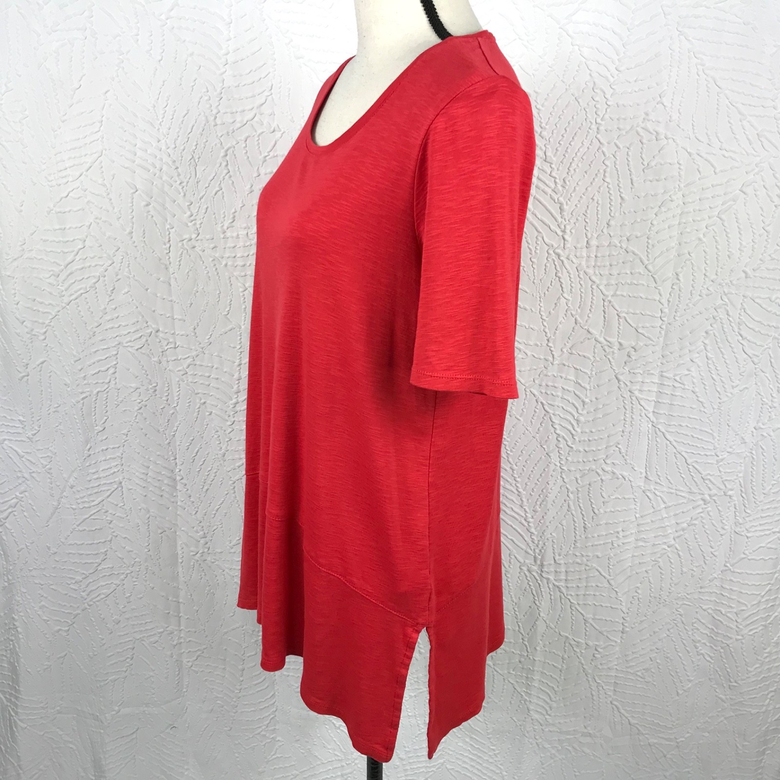 J Jill Red Pima Cotton Dipped Hem Tunic Top Size M Minimalist Capsule Slub Knit