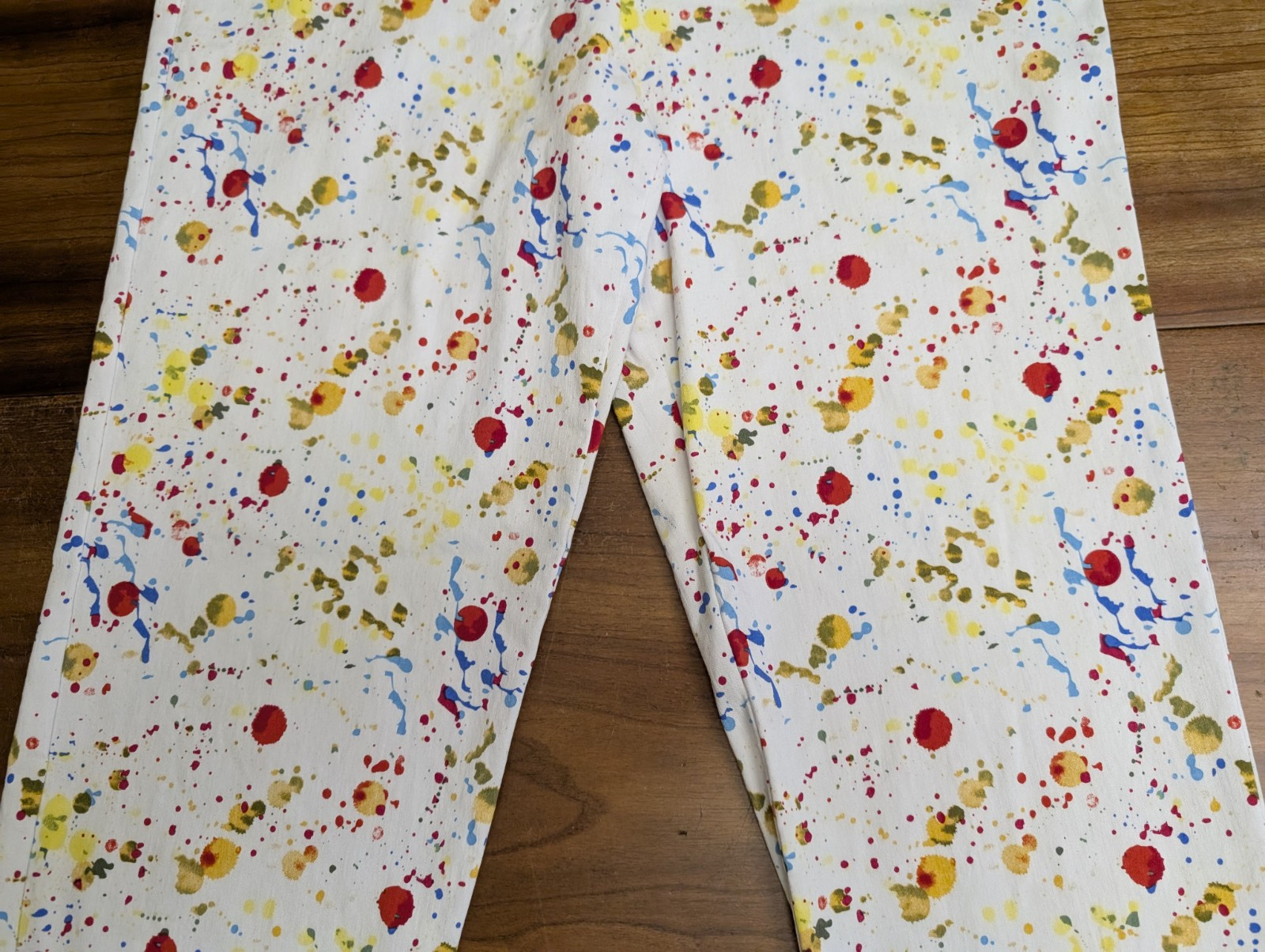 KRAZY LARRY Multi Color Rainbow Paint Splat Pull On Straight Leg Pants 12 MINT