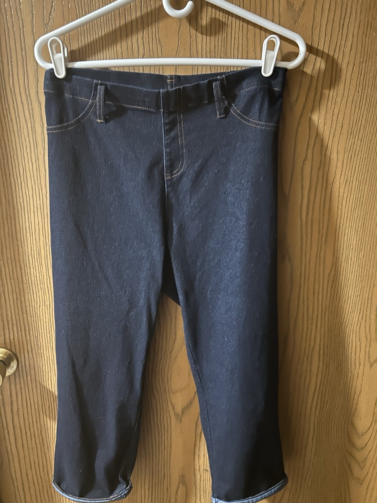 Women’s Medium Wash Blue Skinny Stretch Slim Fit Jeans 1X pull on capri