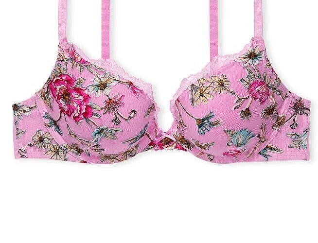 38C Raised Pink Posey Daisy Embroidery Dream Angels Victorias Secret PU UW Bra