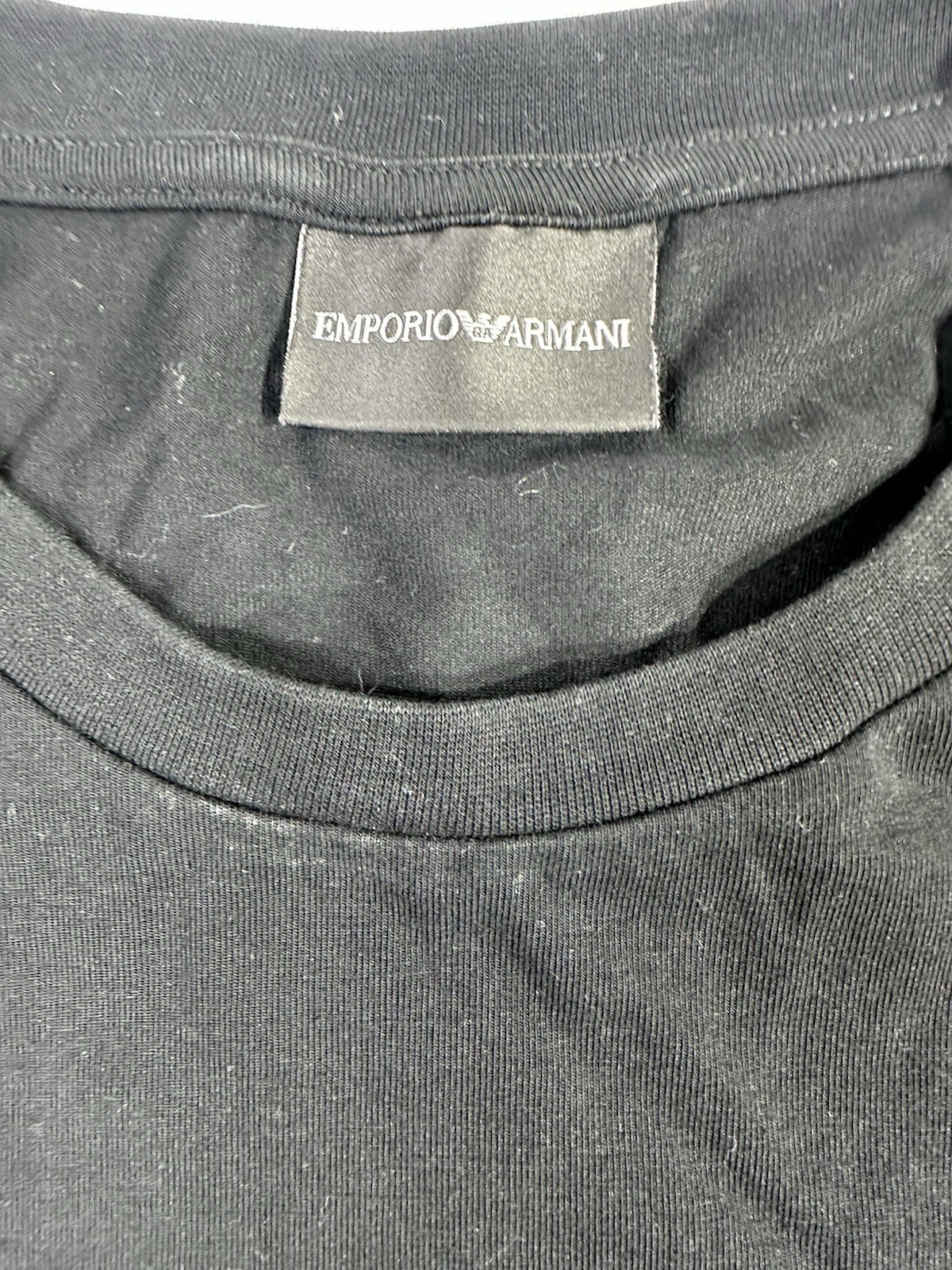 Emporio Armani EA7 Black T-Shirt Men’s Large Side Logo Tape Minimalist Designer