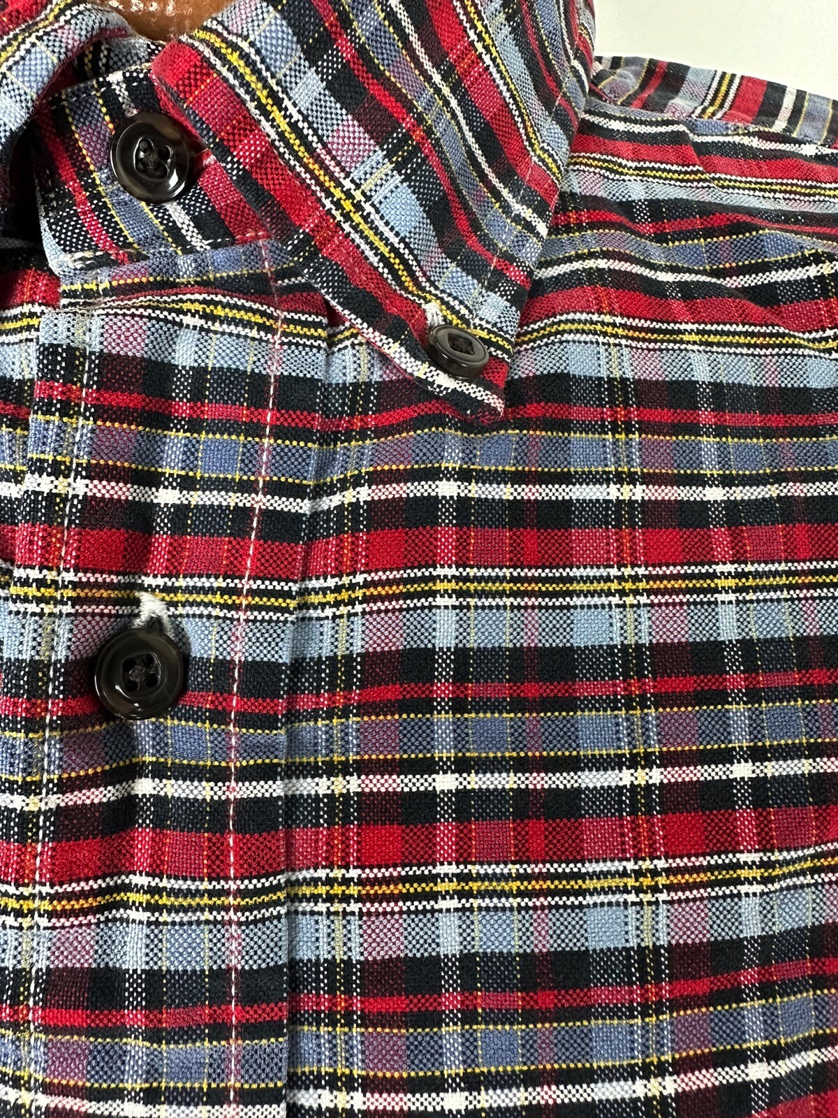 Vintage Oxford Shirt Men Large Casual Gray Red Plaid Button Down Cremieux STAIN