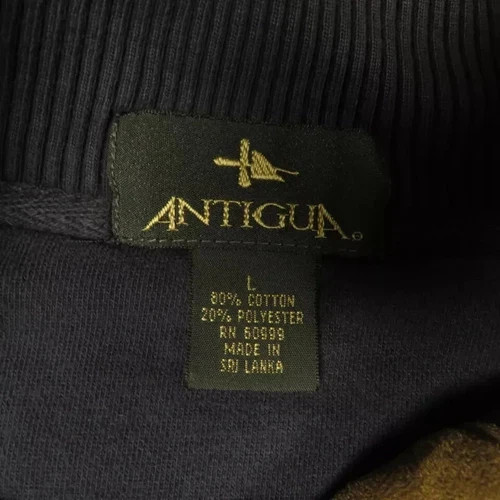 Antigua Sweatshirt Mens Large 1/4 Snap Up Golf Pockets Collared Cotton Blue