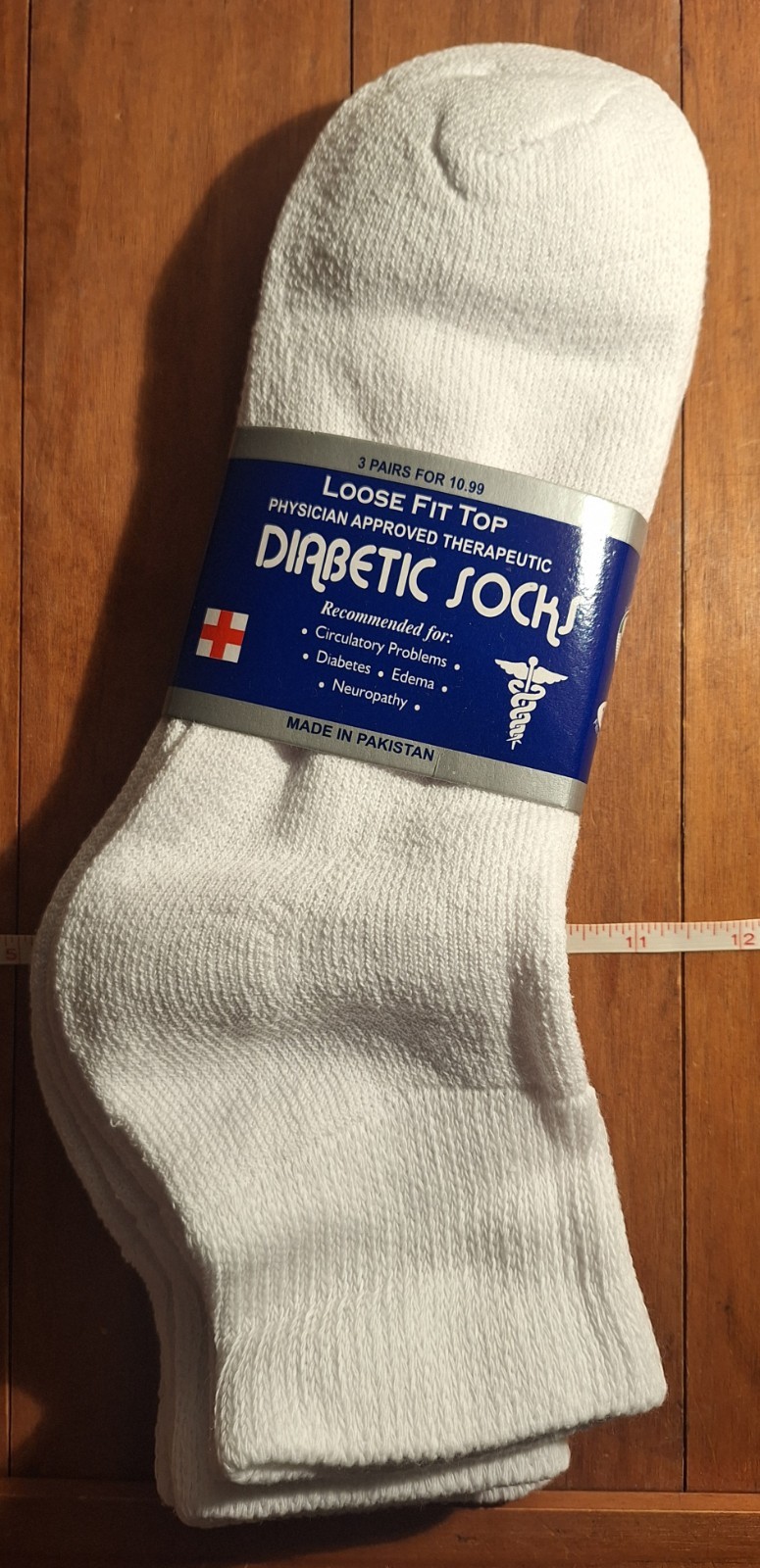 Dr. Hero Rodex Diabetic Socks / 3 Pair / White / Adults Size 10-13