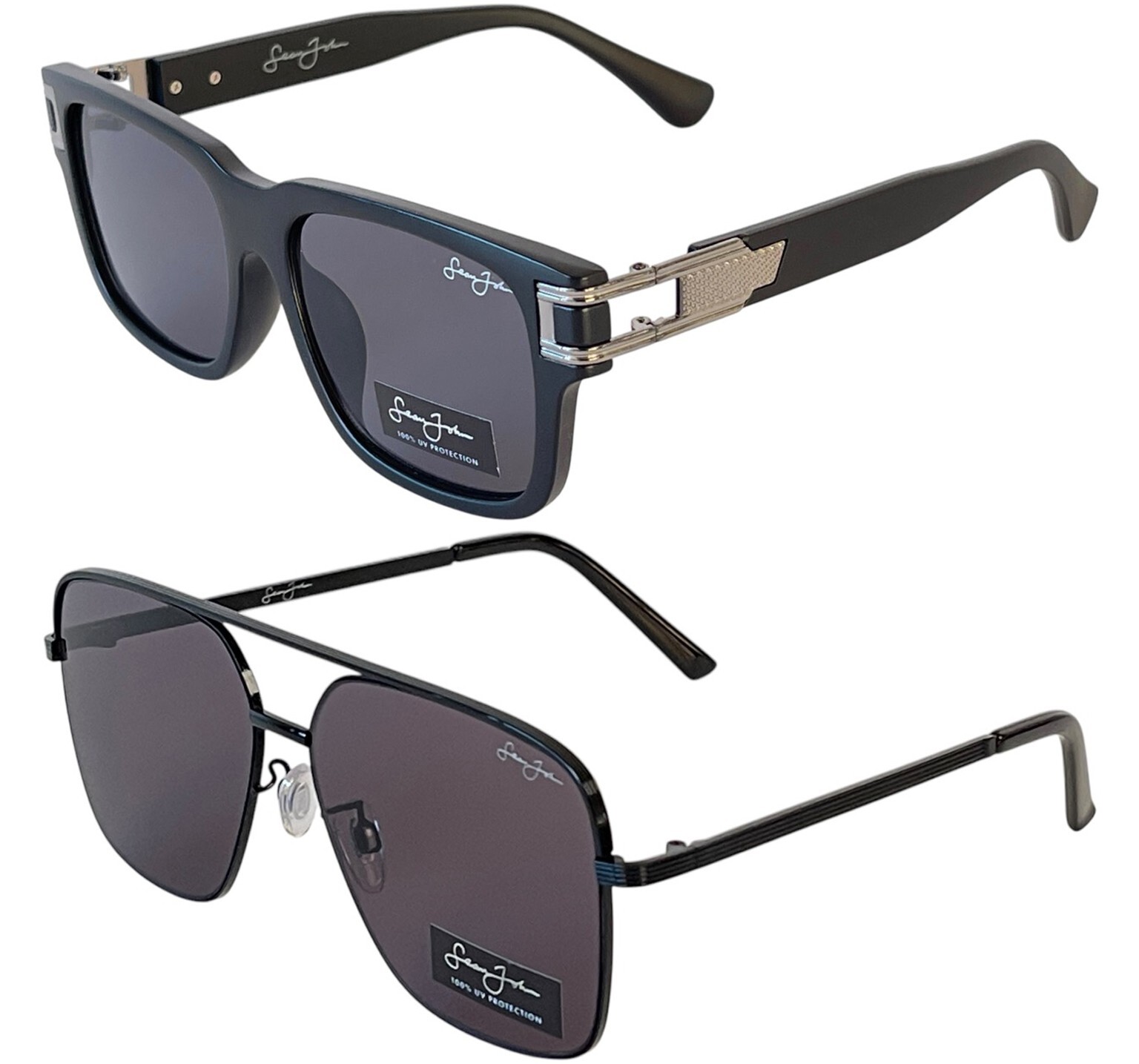 2 New Pairs Sean John Shades Urban High Fashion Black Metal Frame Hip Sunglasses