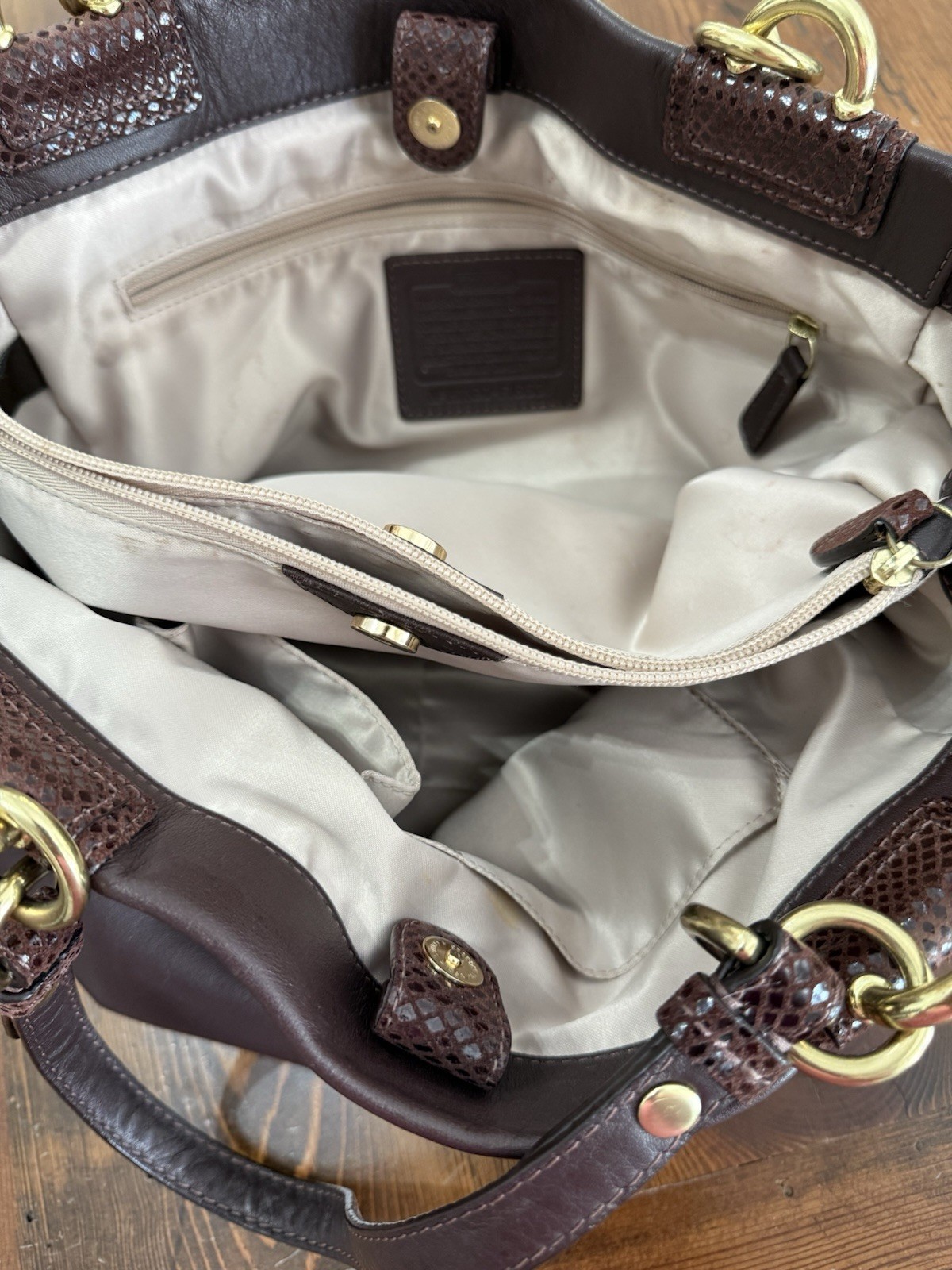coach penelope Leather Carryall Snakeskin Accent Turn lock Bag F16531 No Hangtag
