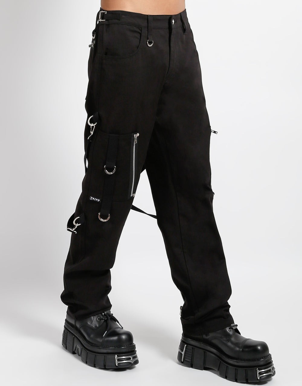 Gothic Techwear Trousers Black – D Rings Zipper Cargo Pants Unisex Streetwear