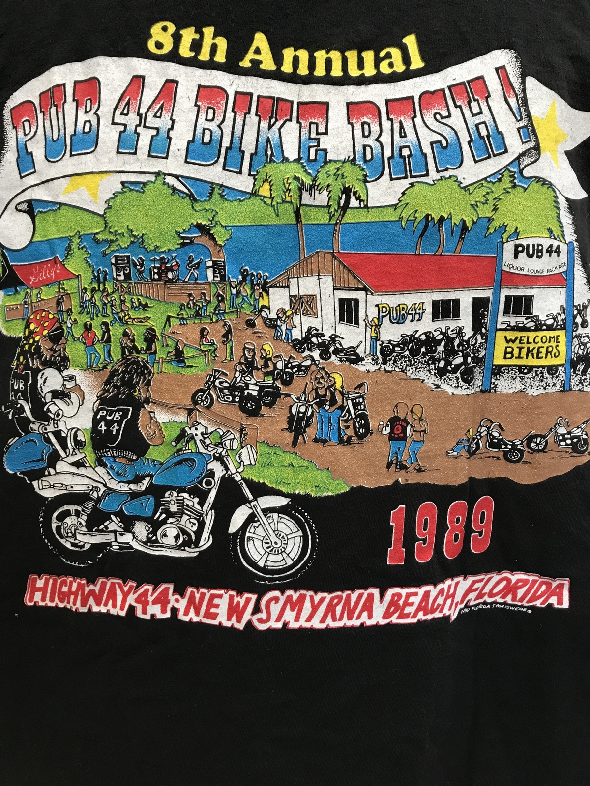 Vtg 1989 PUB 44 BIKE BASH FLORIDA T Shirt Fruit of the Loom Biker Week USA Sz M
