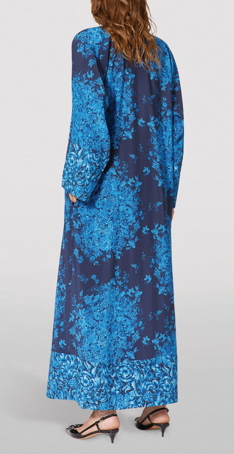 VALENTINO GARAVANI SILK Caftan Maxi Dress Delft Floral Print Kleid Maxikleid M