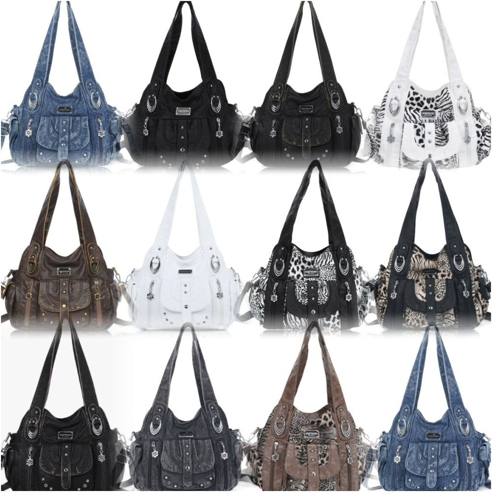 Angel Kiss Y2K Studded Washed PU Hobo Slouch Vegan Leather Shoulder Handbags