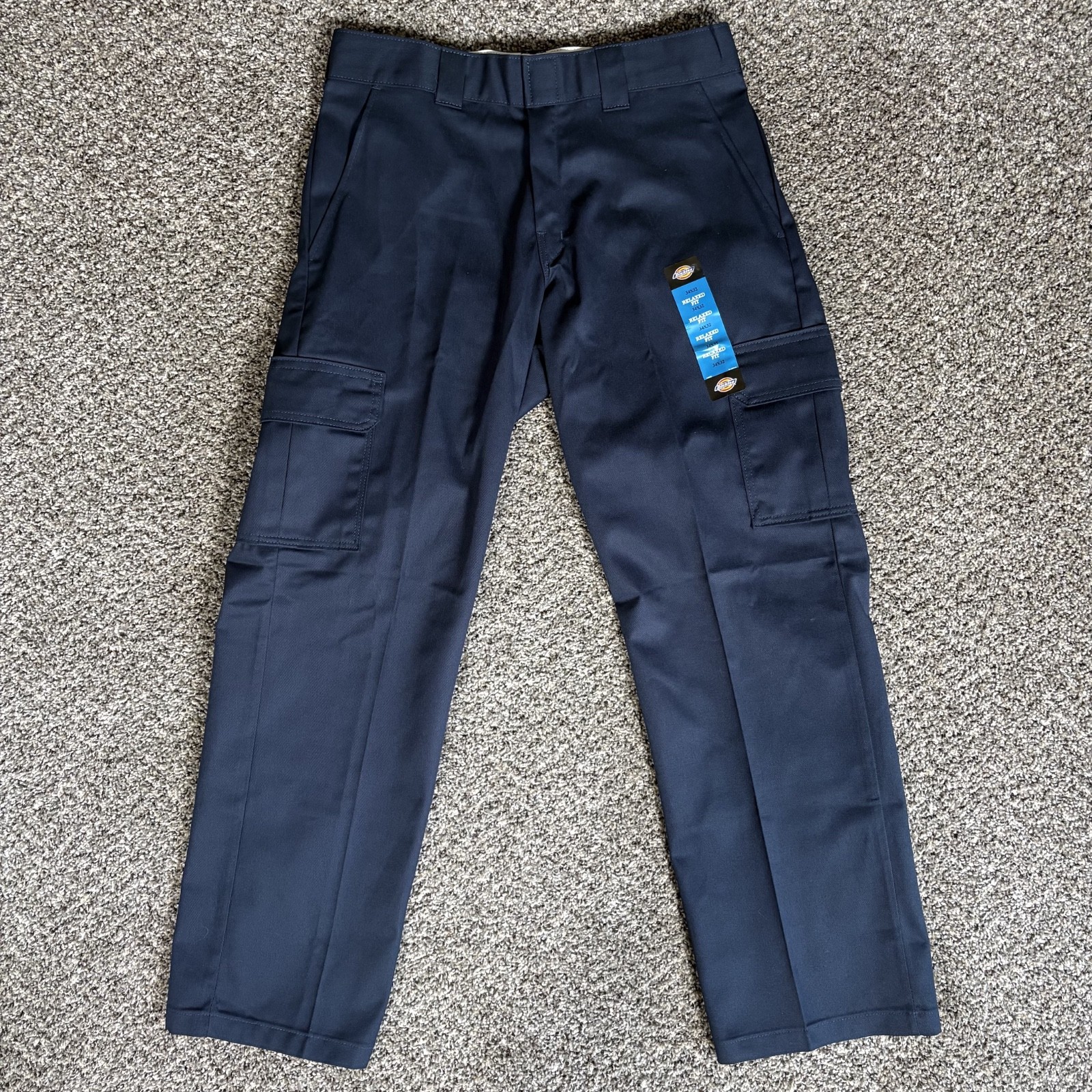 Dickies Men’s Relaxed Fit Straight Leg Cargo Work Pant Navy new 34×32