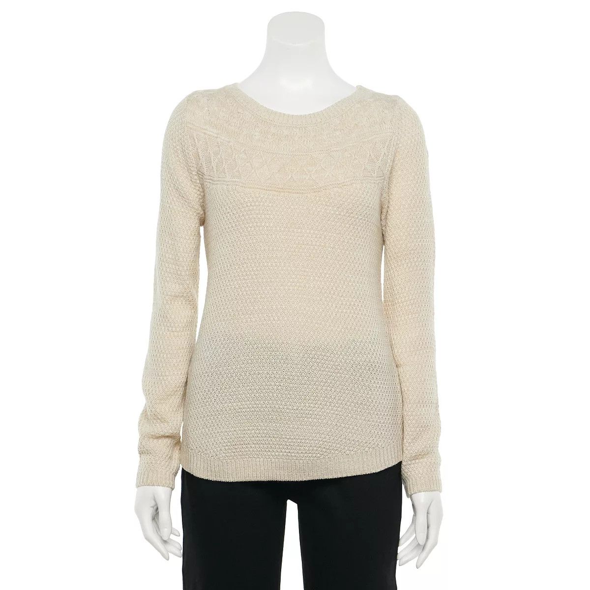 Croft & Barrow Women’s XXL Cable-Knit Yoke Boatneck Sweater Oatmeal/Ivory Marl