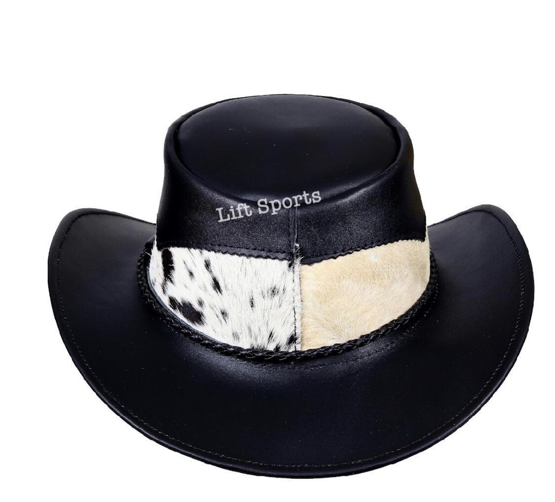 Men’s Black Cowboy Hat Western Original Genuine Buffalo Hair Skin Leather nEW