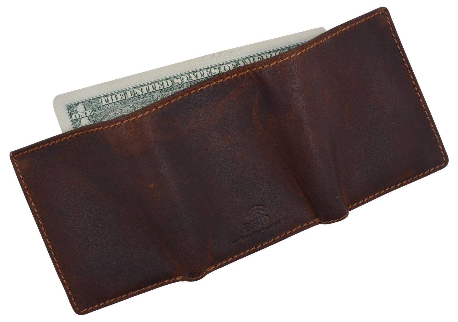 CAZORO RFID Blocking Mens Classic Trifold Crazy Horse Leather medium, Brown