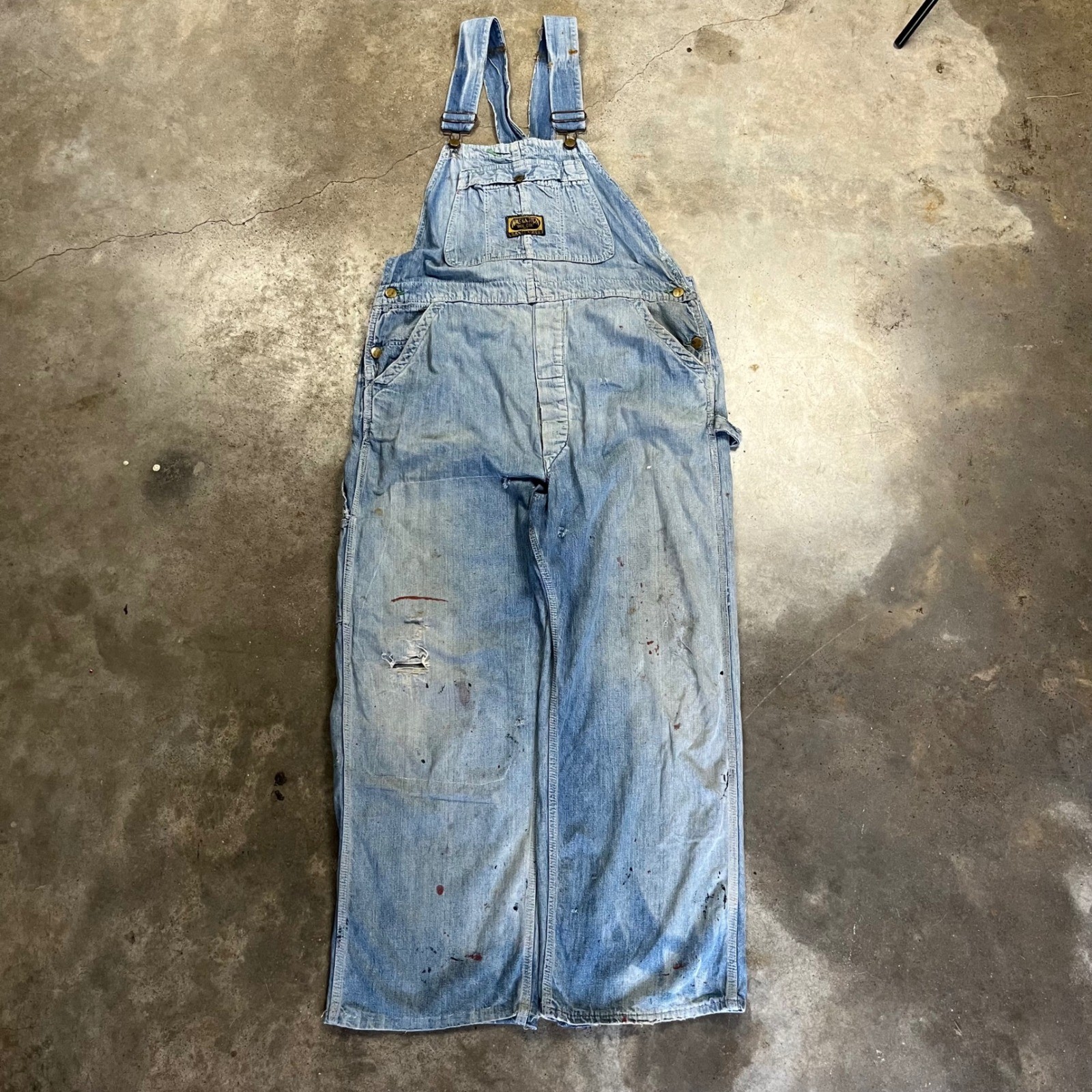 Washington Dee Cee Overalls 40×30 Blue Vintage Distressed Painter Workwear 50s