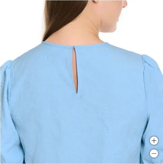 Ted Baker Women’s Crewneck Elastic Smocked Short Sleeves Blouse, Blue, Size S