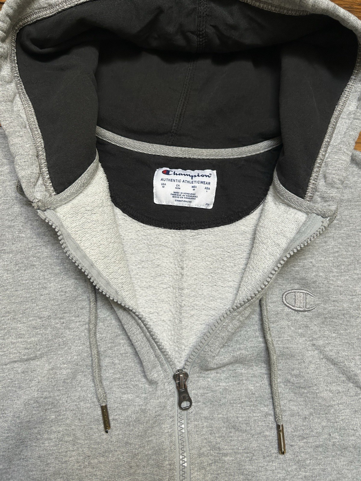 Champion Men’s M Silver Gray Full Zip Hoodie Sweatshirt