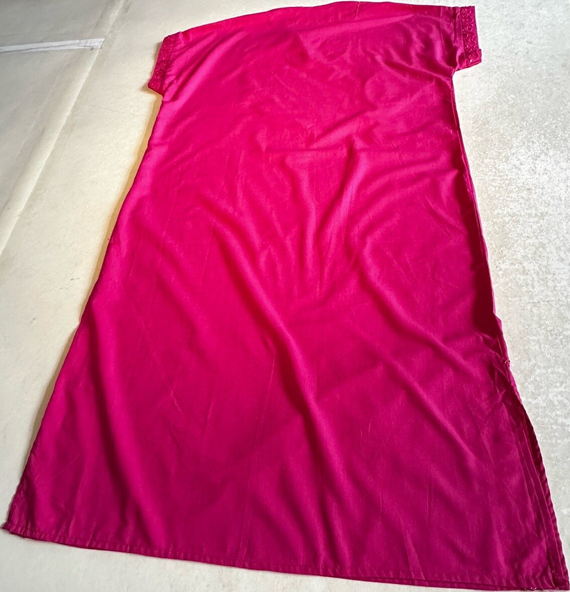 Womens Pink Embroidered S Sleeve Long Cotton Blend Caftan Sz S-M Pre-owned