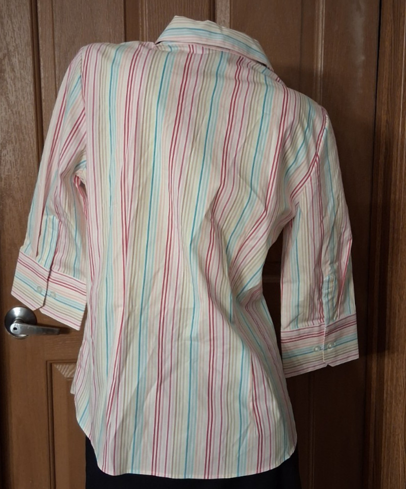George Stretch Striped Blouse Bracelet Sleeves Button Cuffs Ladies M (8/10) NWT
