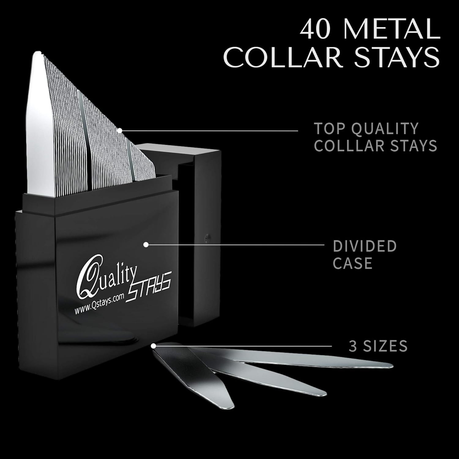 Metal Collar Stays for Men – Set of 40 Dress Shirt Collar Stays for Men, 3 Sizes