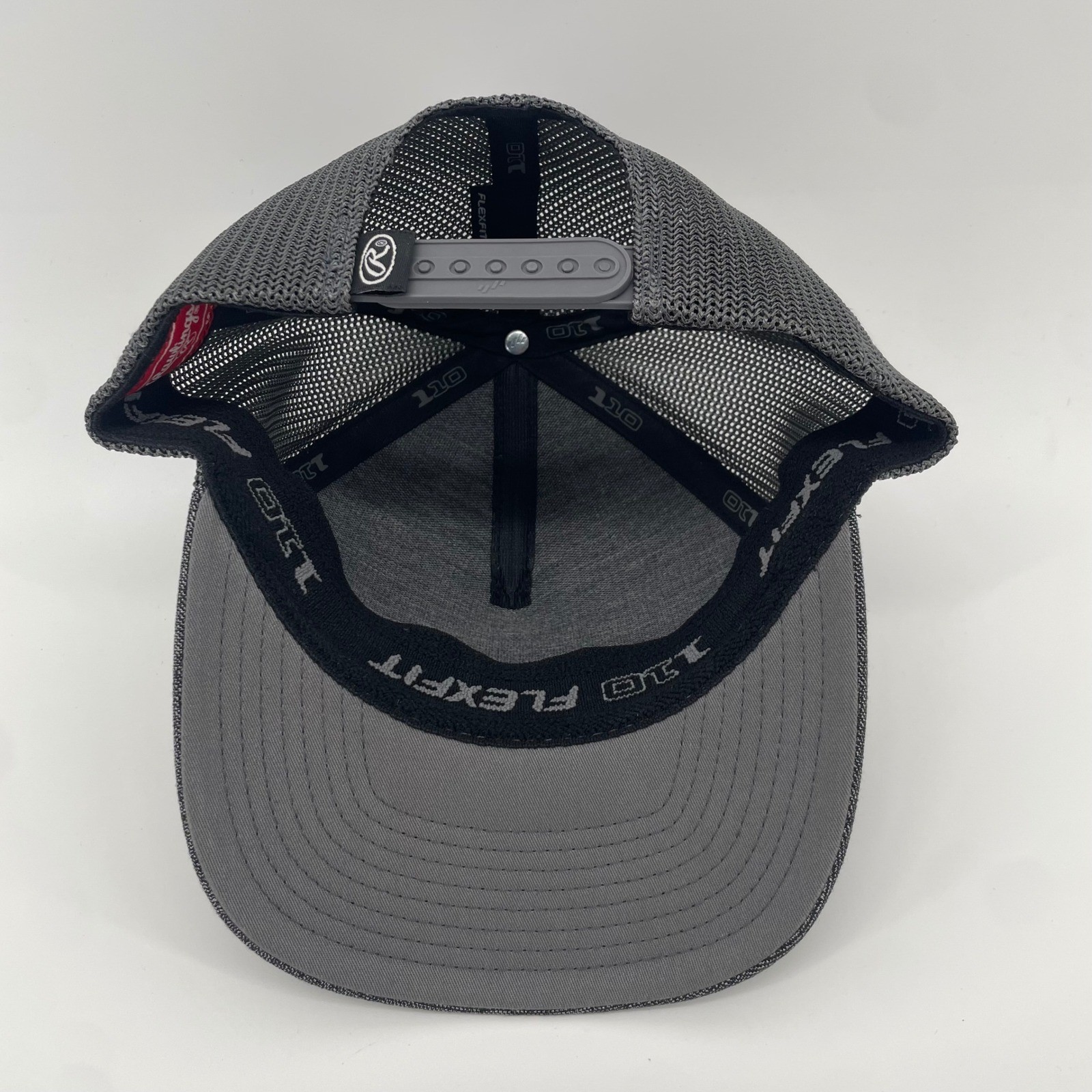 Rawlings Trucker Hat Mens OSFM Gray Leather Patch Snapback Flexfit 110 Cap