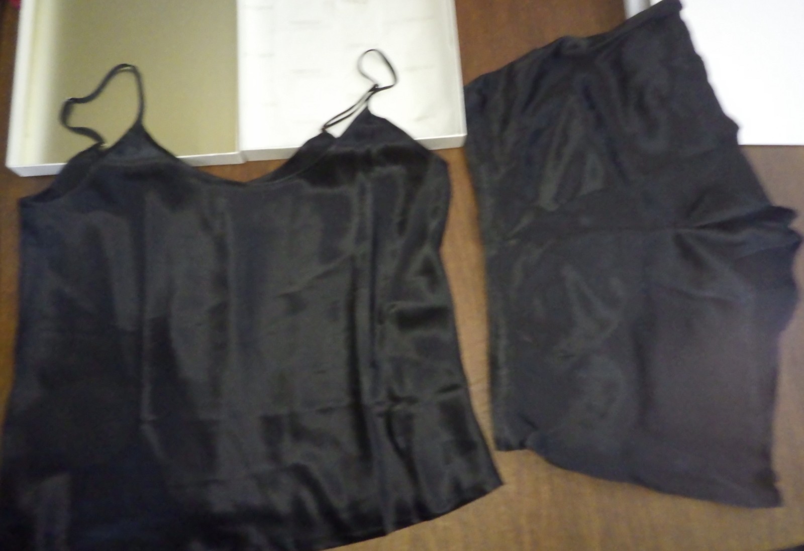 THXSILK 19mm Mulberry Silk Women Camisole Set/ Cami Pajama Set, Large, Black