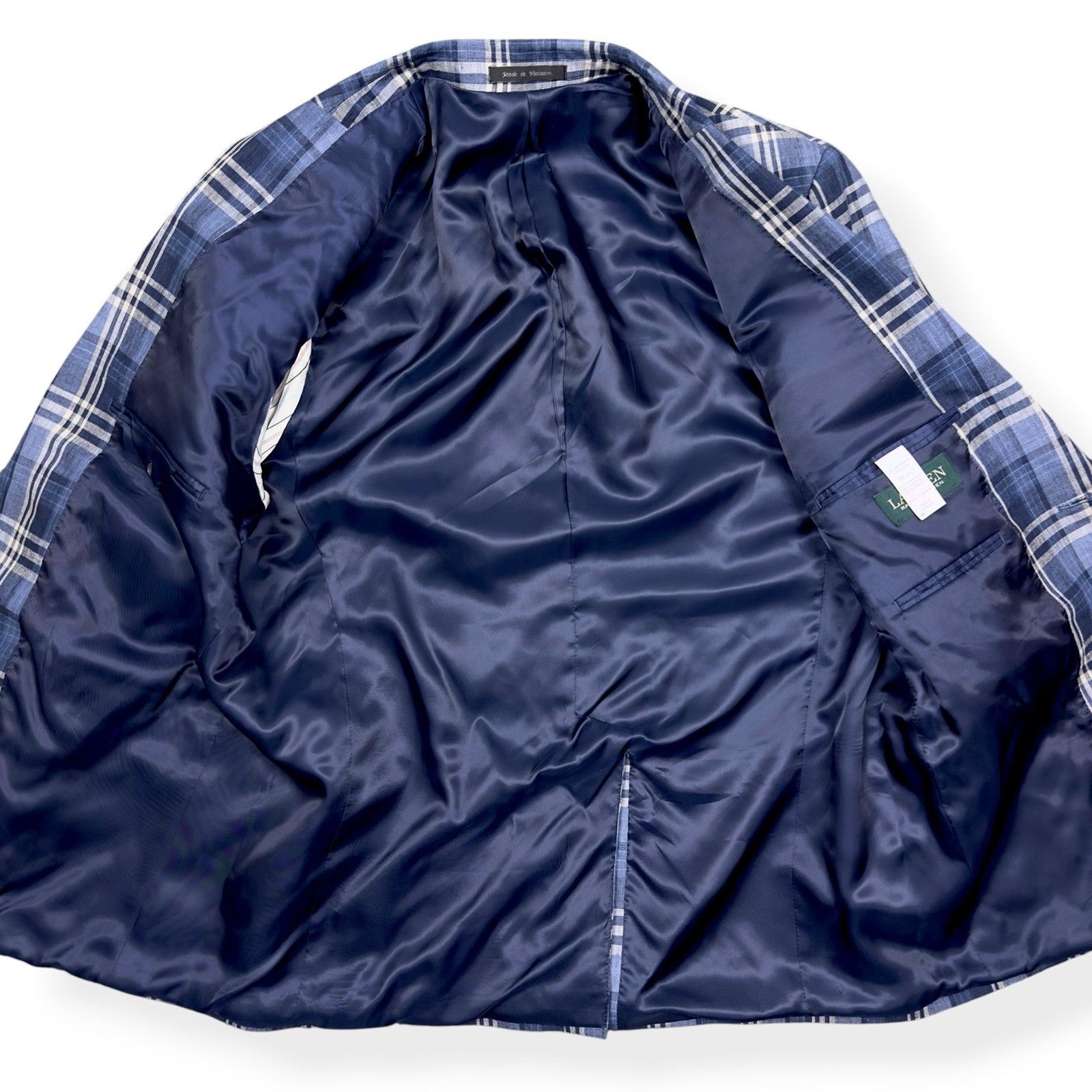 Lauren Ralph Lauren Men’s Blue Plaid Linen Ultraflex Blazer Suit Jacket Size 44R