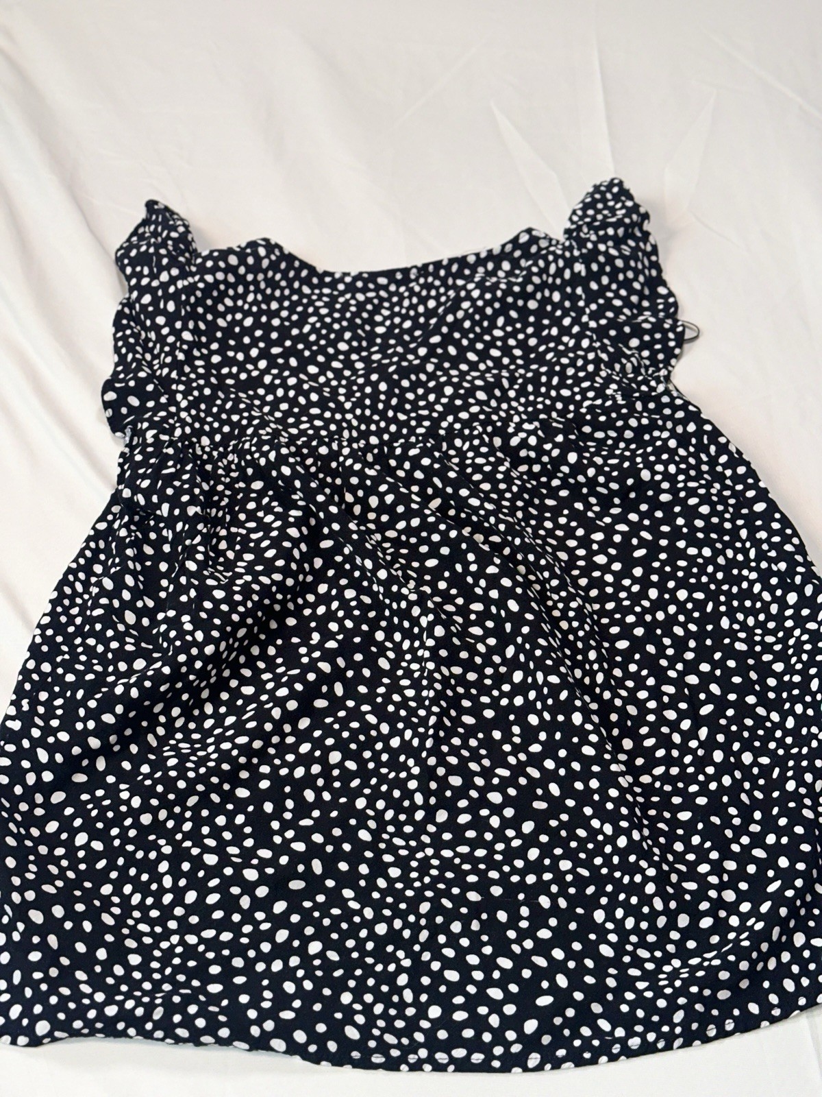 Self Womens S Black White Polka Dot Chiffon Babydoll V-Neck Smocked