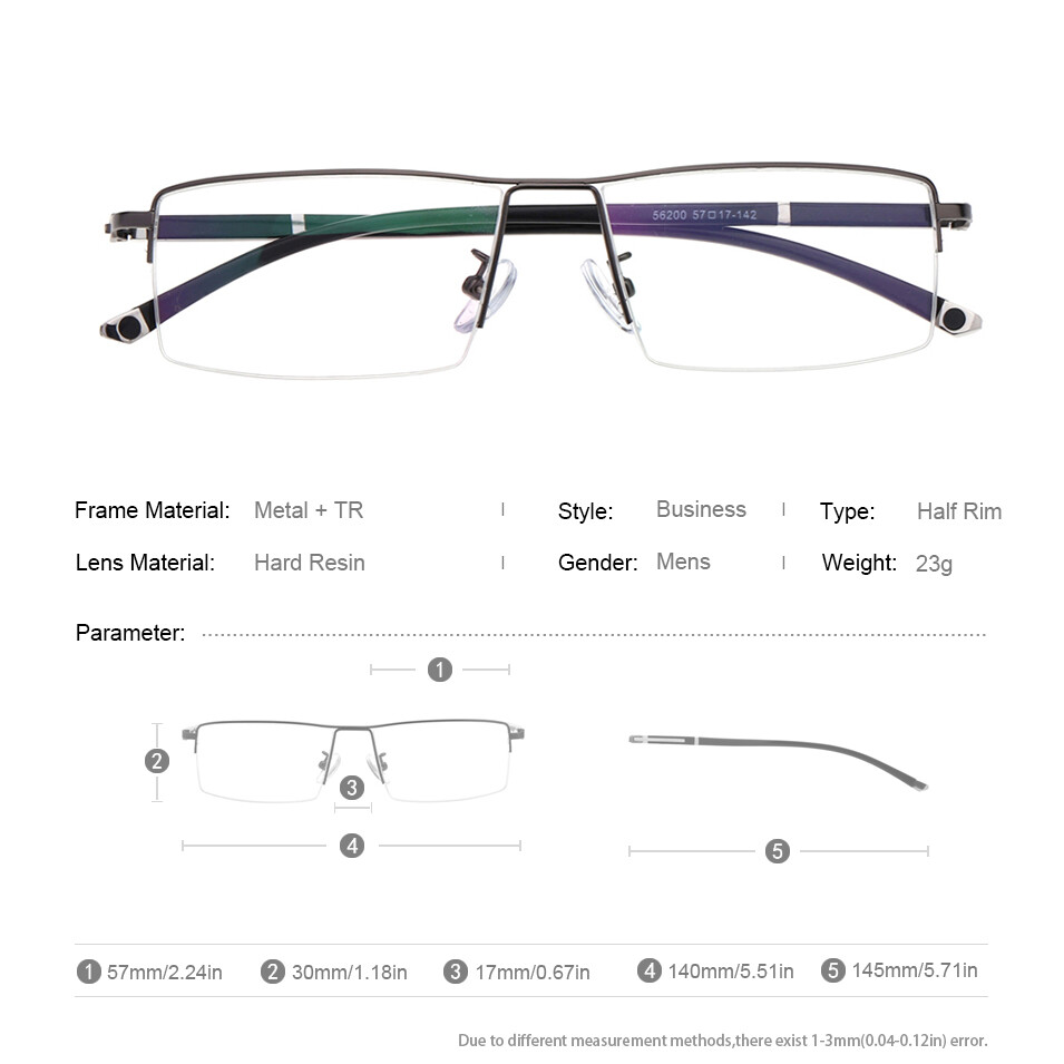 Men’s Half Rimless Photochromic Reading Glasses Single Vision Reader +0.00~+4.00