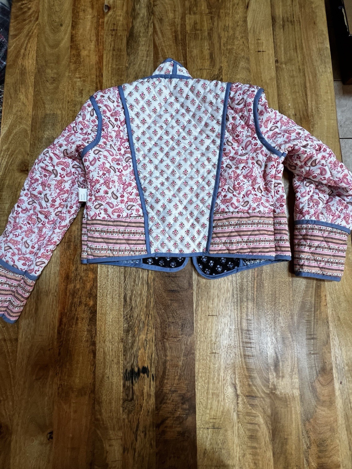 Women Reversible Quilted Cropped Jacket Open Front Boho Cottagecore Floral Sz S