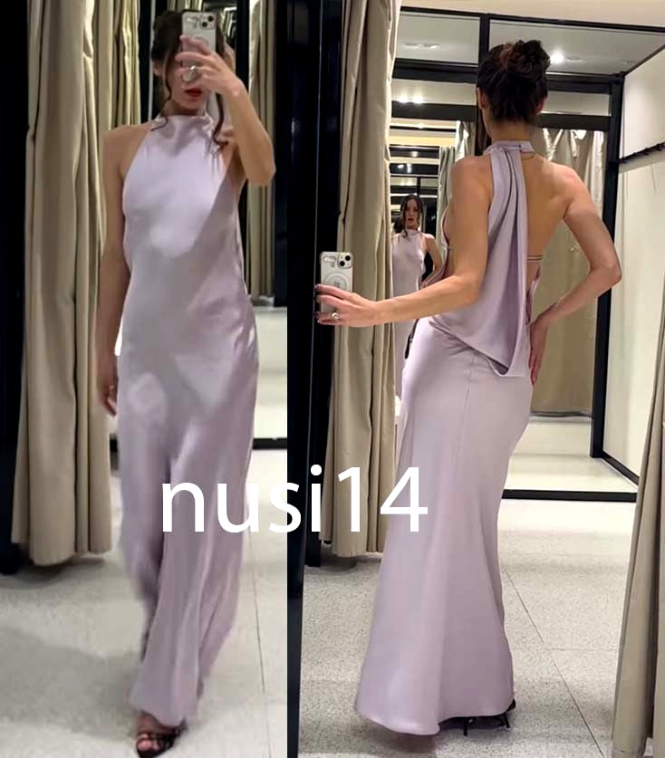 ZARA NEW WOMAN LONG SATIN HALTER DRESS LILAC XS-XXL 2747/332/629