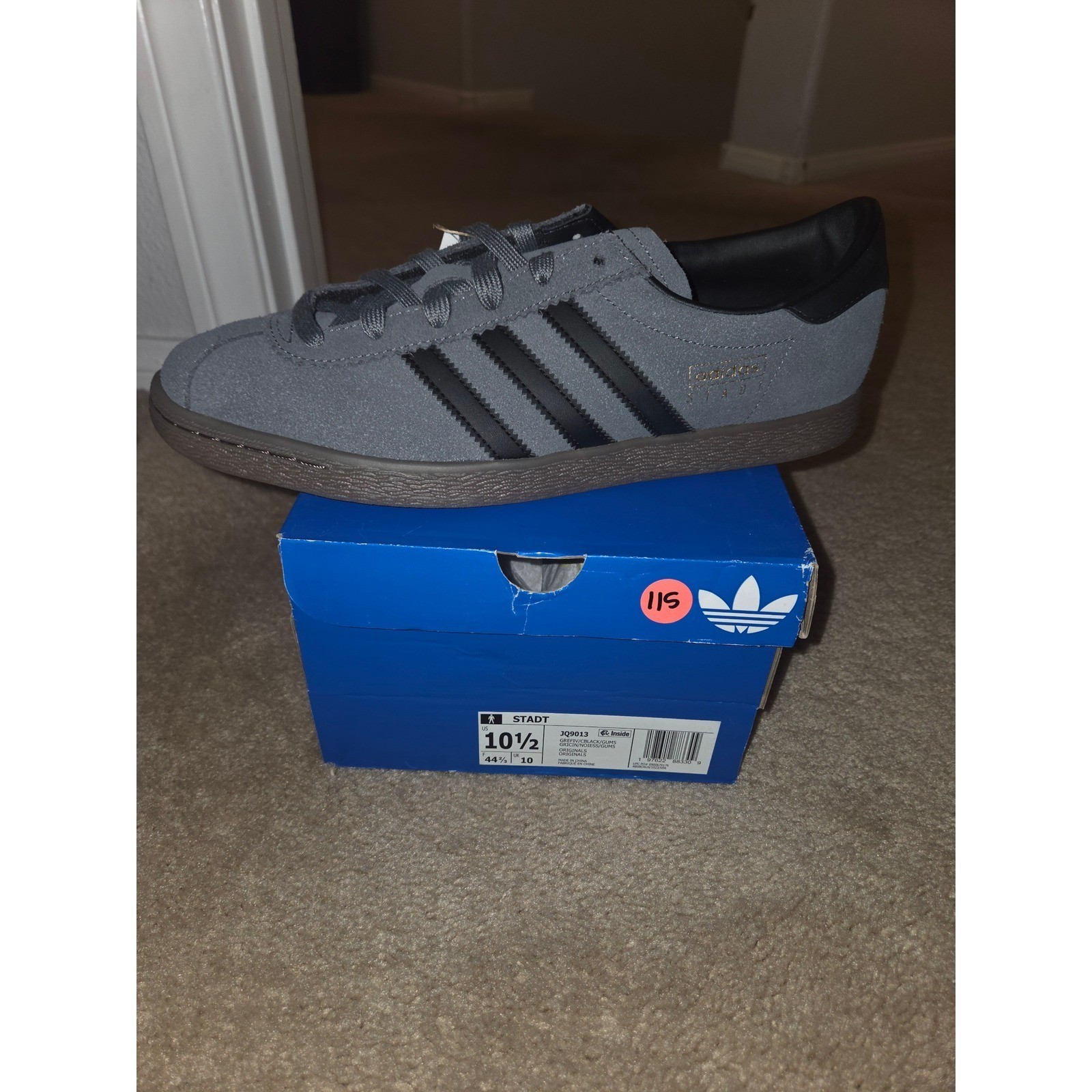 Adidas Originals Stadt Grey Five Core Black Gum Sneakers Men’s Size 10.5 NWP
