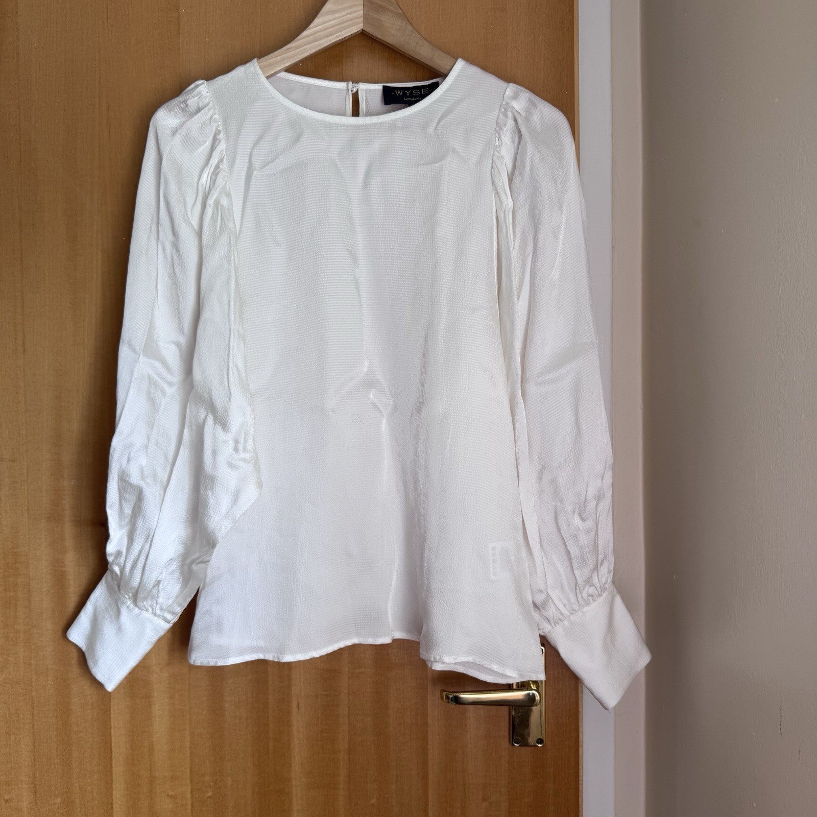 Wyse London Off White Satin Long Sleeve Blouse Size 0 UK 6 Textured Cuff Sleeve