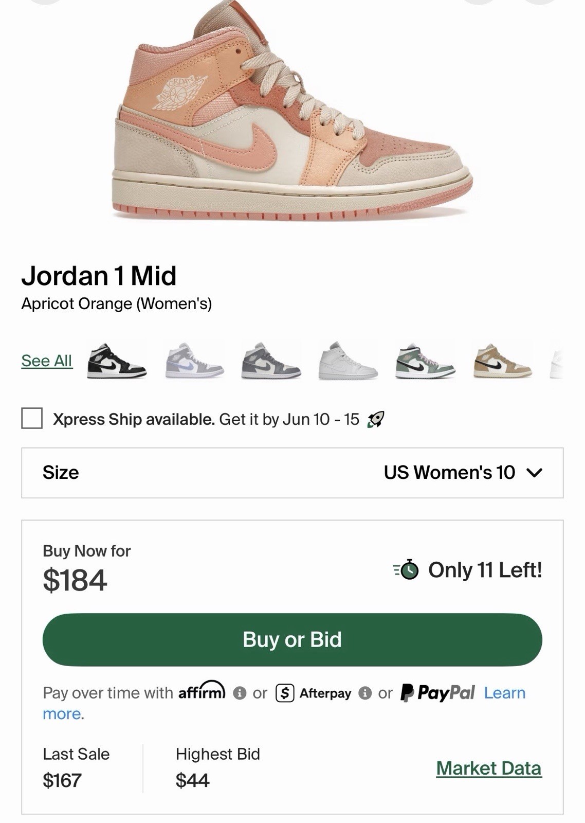 Nike Air Jordan 1 Mid Apricot Womens Size 10 Pink Basketball Shoes Sneakers
