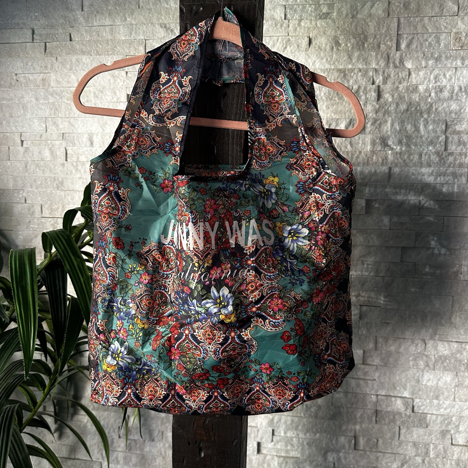 Johnny Was California Boho Multicolor Floral Paisley Re-usable Foldable Tote