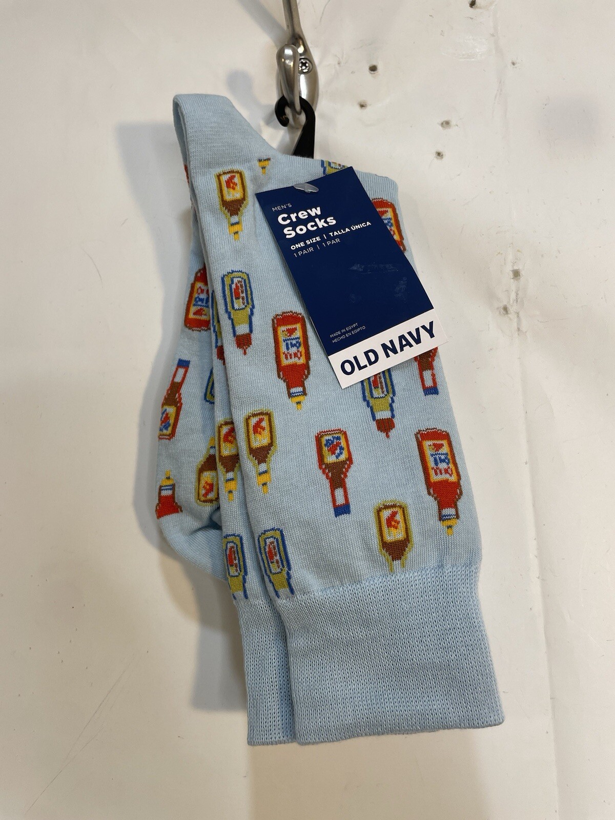 Old Navy Mens One Size Blue Multicolor Hot Sauce Printed Novelty Statement Socks
