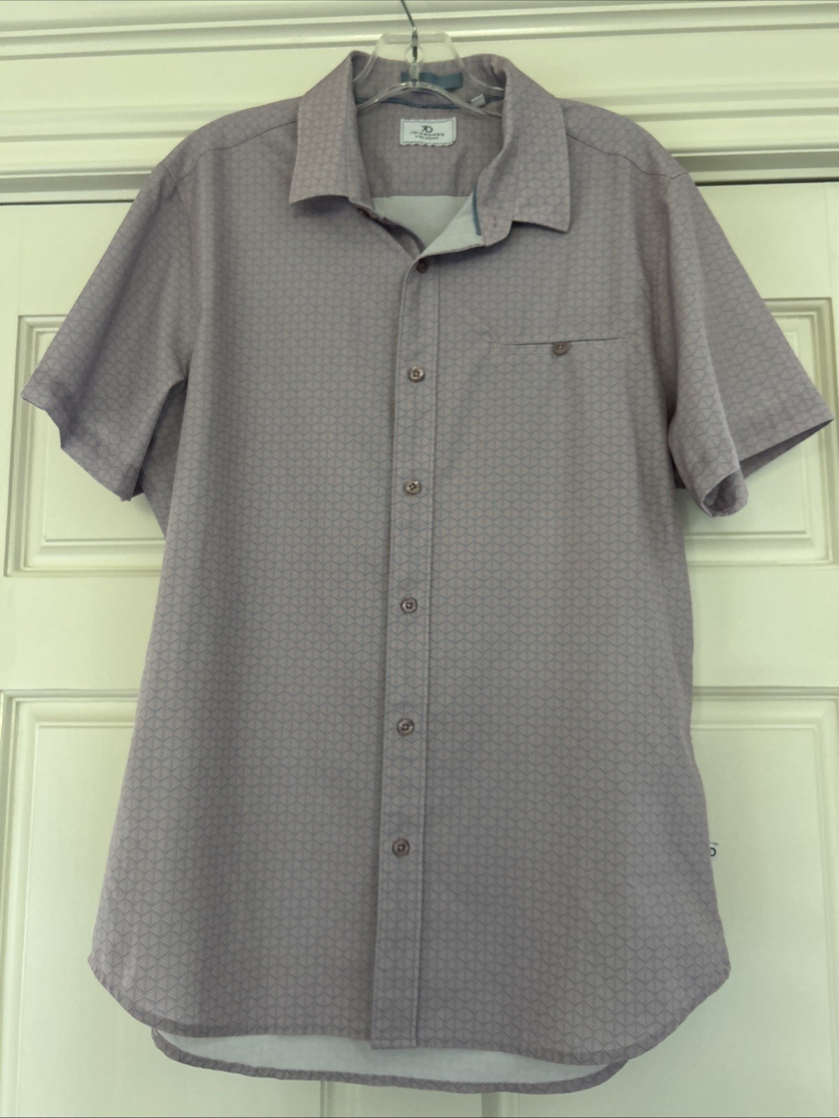 7D ~7 Diamonds Men’s 4 Way Stretch Button Down Short Sleeve Shirt ~Pink/Blue~ M
