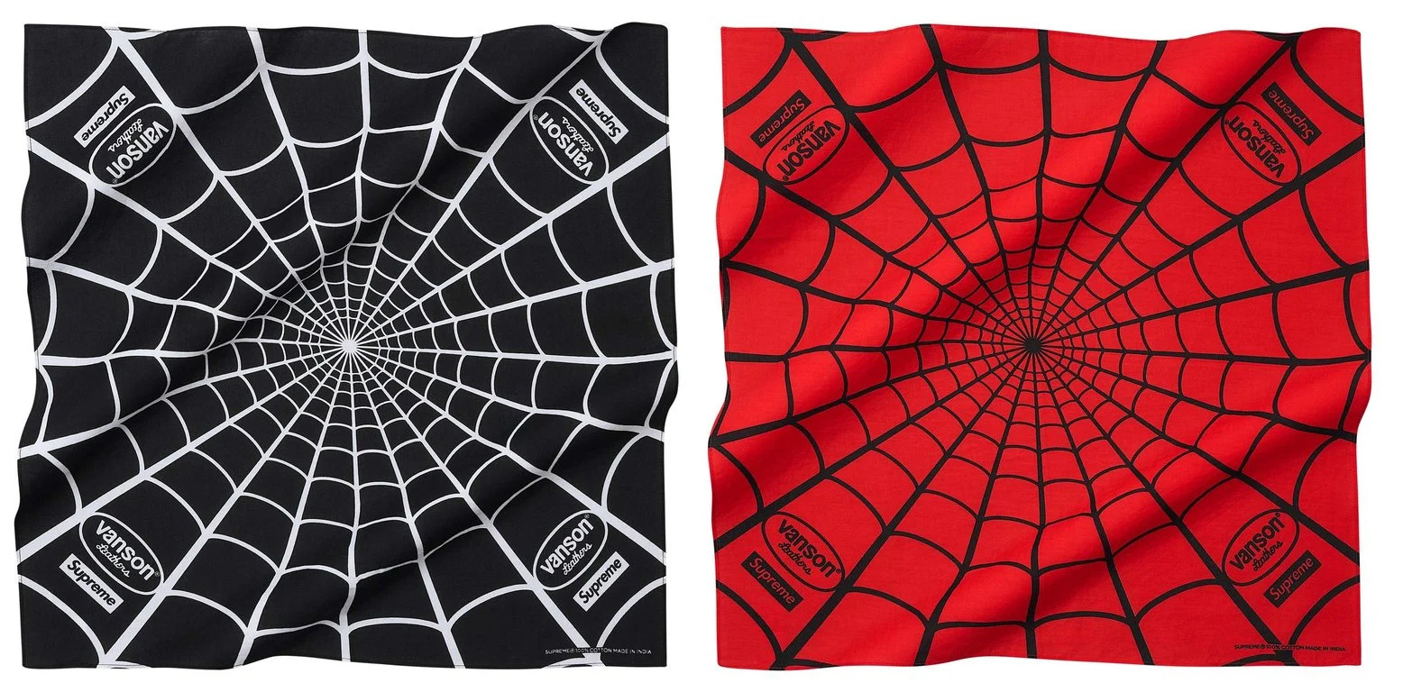 Lot of 2 – Supreme x Vanson Leathers Spider-Man Bandana Black & Red – Brand New