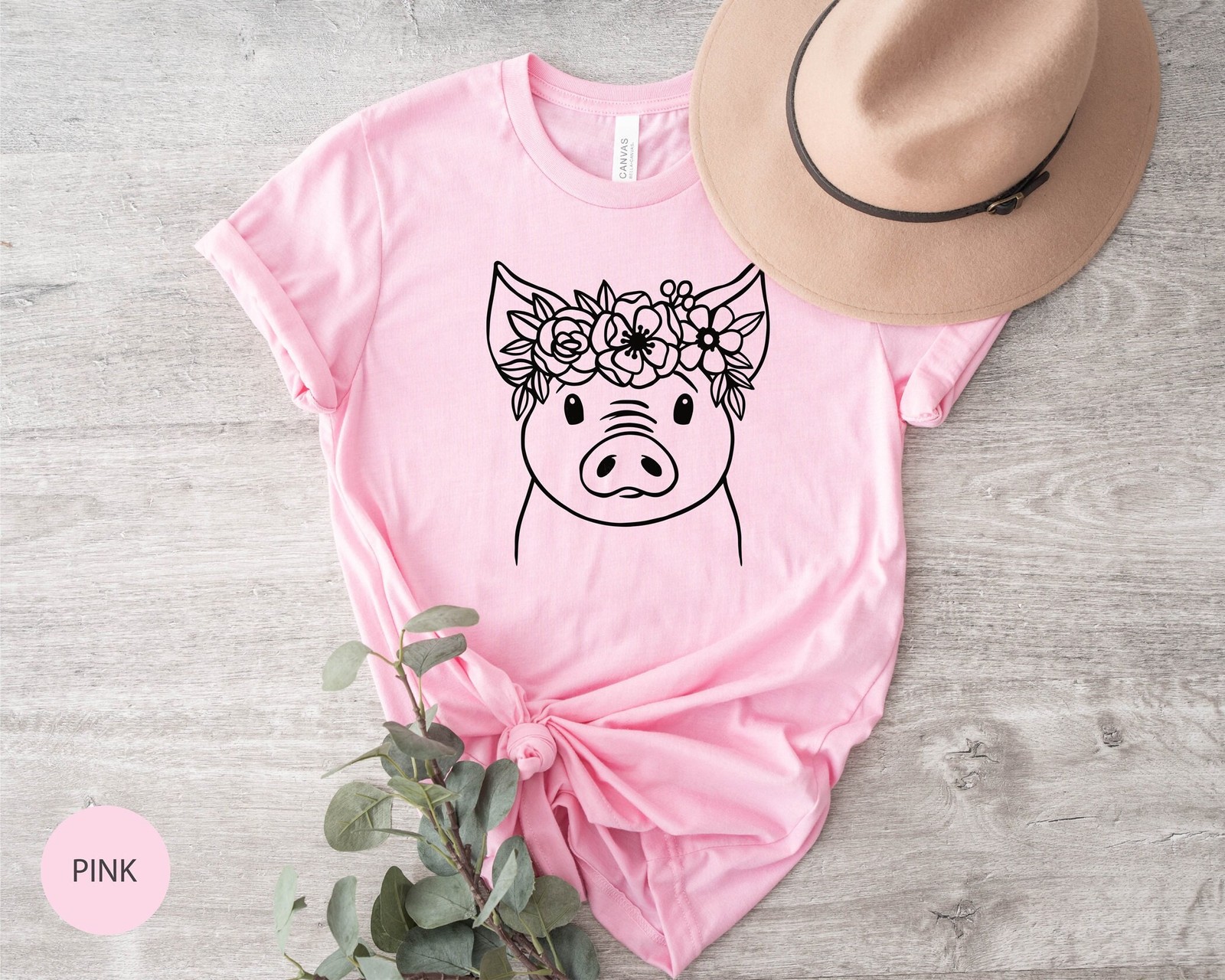 Floral Pig Shirt Farm Animal Tee Cute Boho Pig Lover Gift