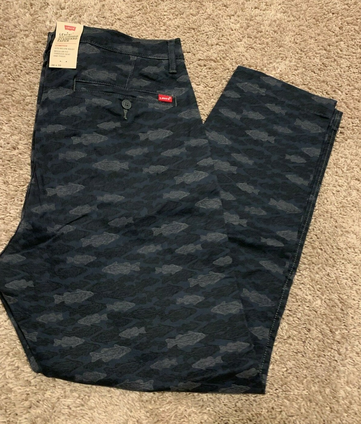 LEVI’S XX CHINO Standard Taper Fit Stretch Blue Fish Print 36X30 RT$69 0095 D7
