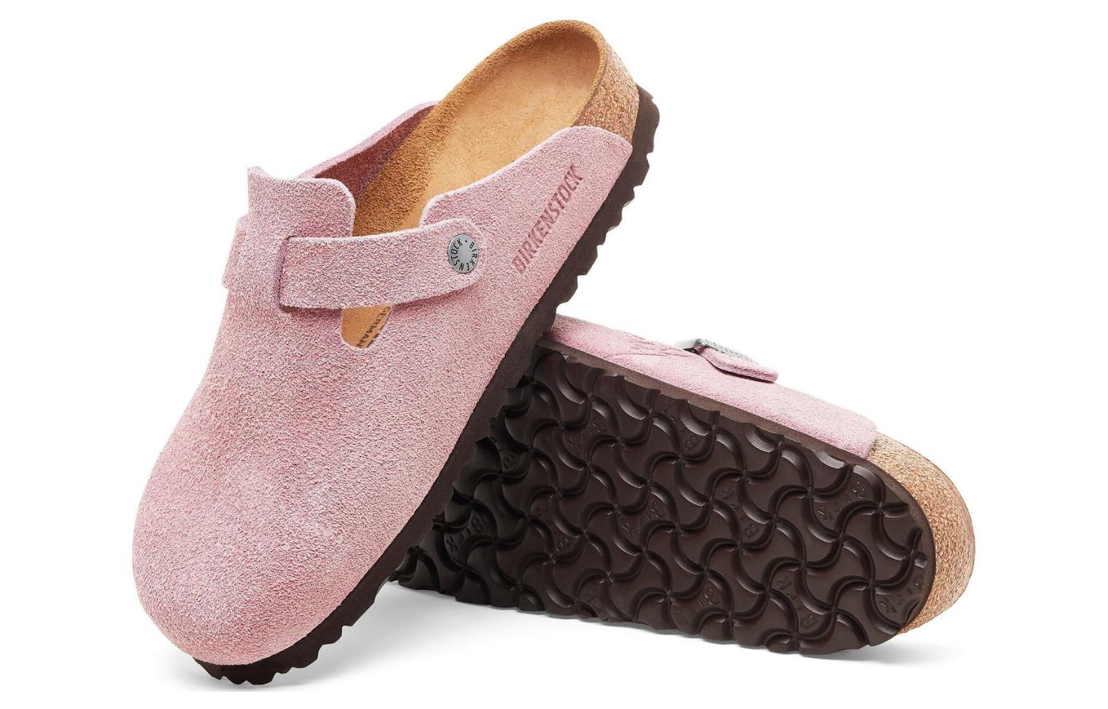 Women’s Birkenstock × Stussy Boston Clog Dusty Pink Suede Leather Wide Shoes