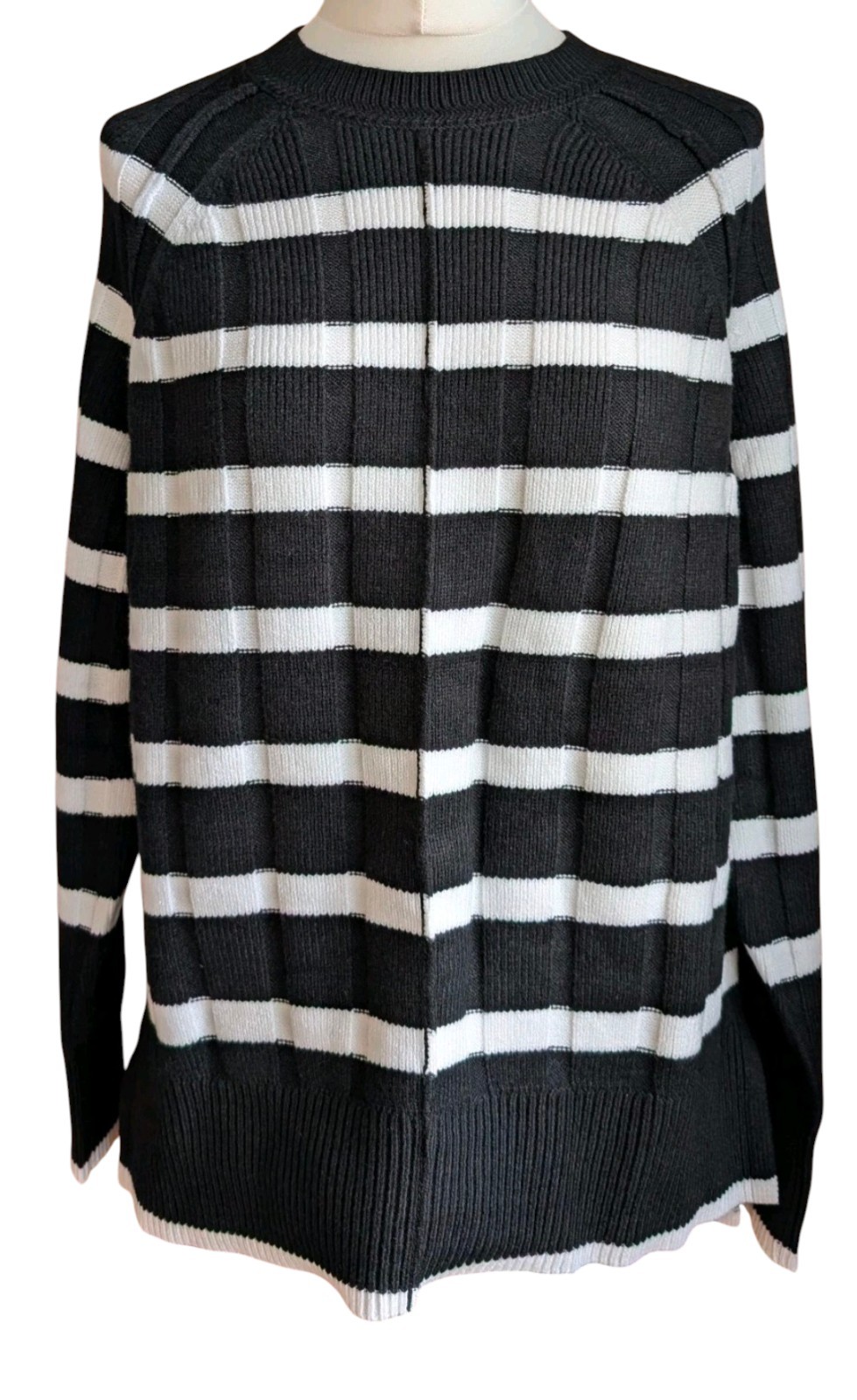 Ex Next Black & White stripe Ribbed crew neck jumper size XS to 2XL