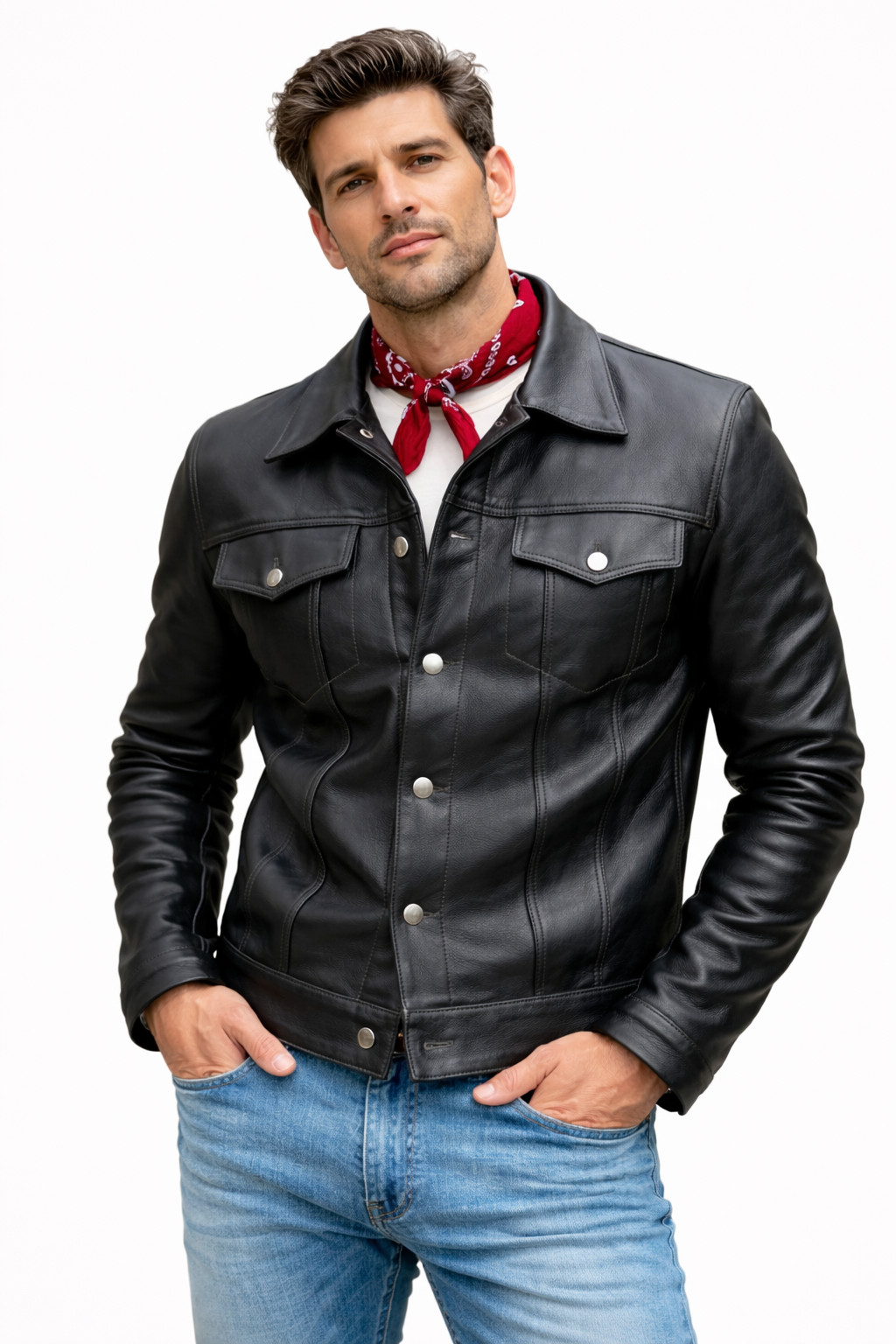 Handmade Modern Black Genuine Leather Jacket Men Streetwear Outerwear XS to 2XL
