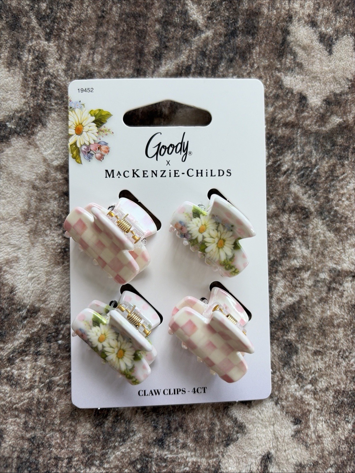 New MacKenzie-Childs x Goody Claw Clips 4ct Pink Floral Checkered Rosy Target