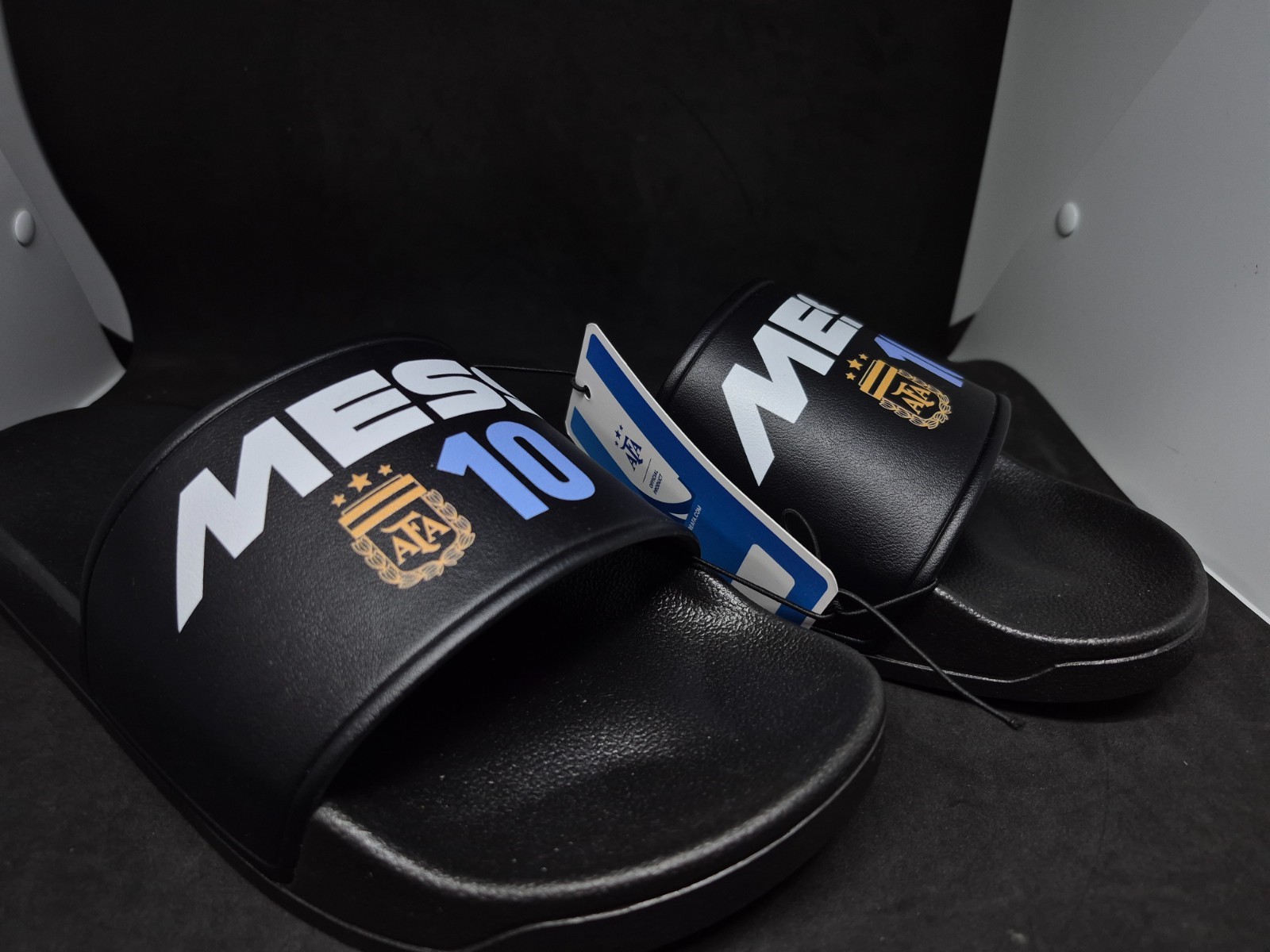 AFA Men’s Black Lionel Messi # 10 Logo Slide Sandals Slip-On Lightweight