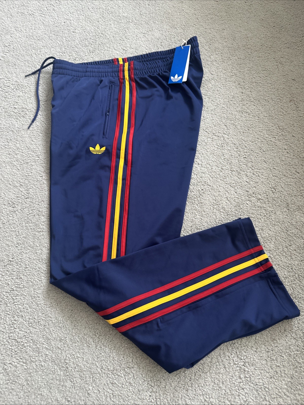 ADIDAS Original Firebird Track Pants Mens Large KD3836 Blue Red Yel Zip Pockets